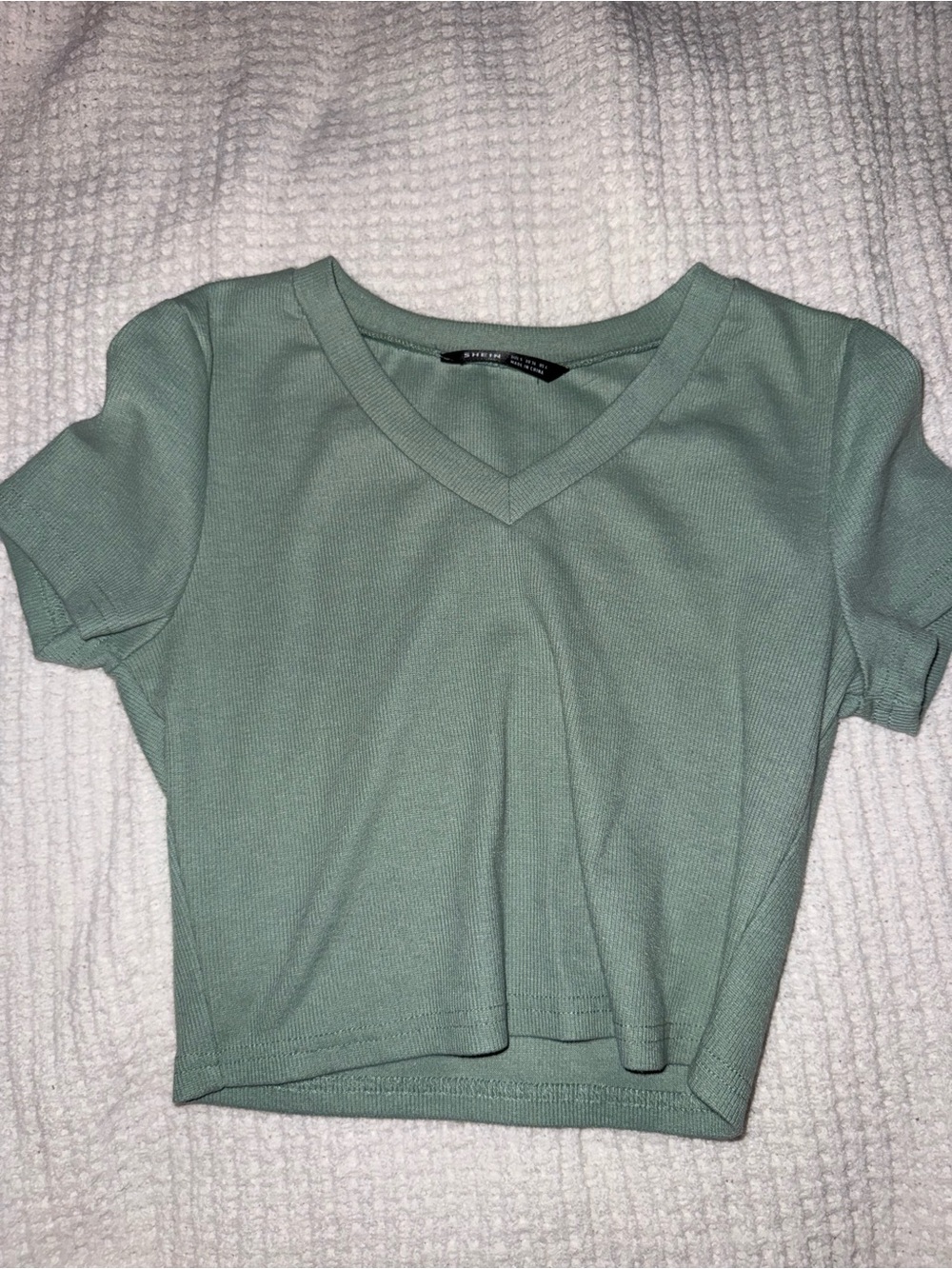 SHEIN Sage Green V-Neck Ribbed Crop Top